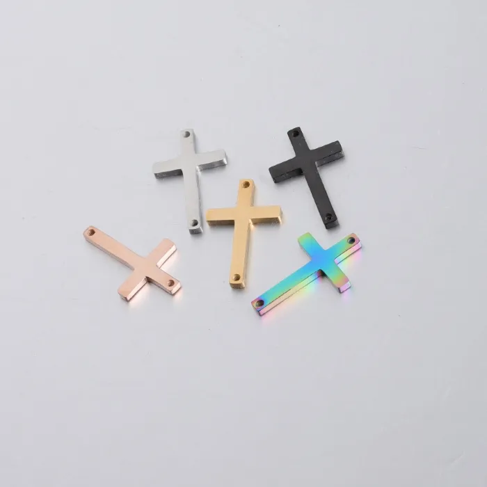 Кулон в форме Креста в христианском Религиозном стиле, недорогие подвески из нержавеющей стали с двумя отверстиями для изготовления ожерелья, браслета