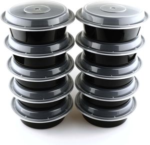 Food Grade PP Black Round <b>Stackable</b> Food <b>Storage</b> Bowls Disposable Plastic Meal Prep <b>Containers</b> with Lid - Product Image 2