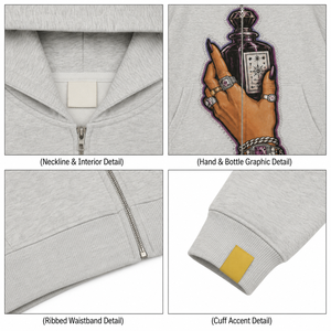 OEM Hoodie Zipper 500Gsm French Terry Vintage Wash Oversized Boxy Rhinestone Patchwork High Quality Custom Logo Men Hoodie - Product Image 2
