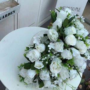 Arreglos Florales de <span class=keywords><strong>Angela</strong></span>, Flores de Seda Blancas para Navidad, Halloween, Bodas, Centro de Mesa, Alabastrum, Rosa Blanca, Flores Verdes, Bola de Flores - Product Image 2