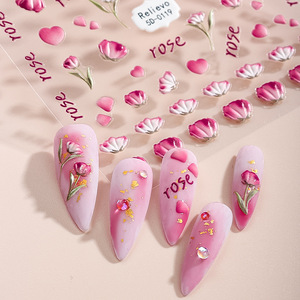 Cheap Price New 5D Nail Art <b>Stickers</b> Embossed Colorful <b>Flower</b> Nail <b>Stickers</b> - Product Image 1
