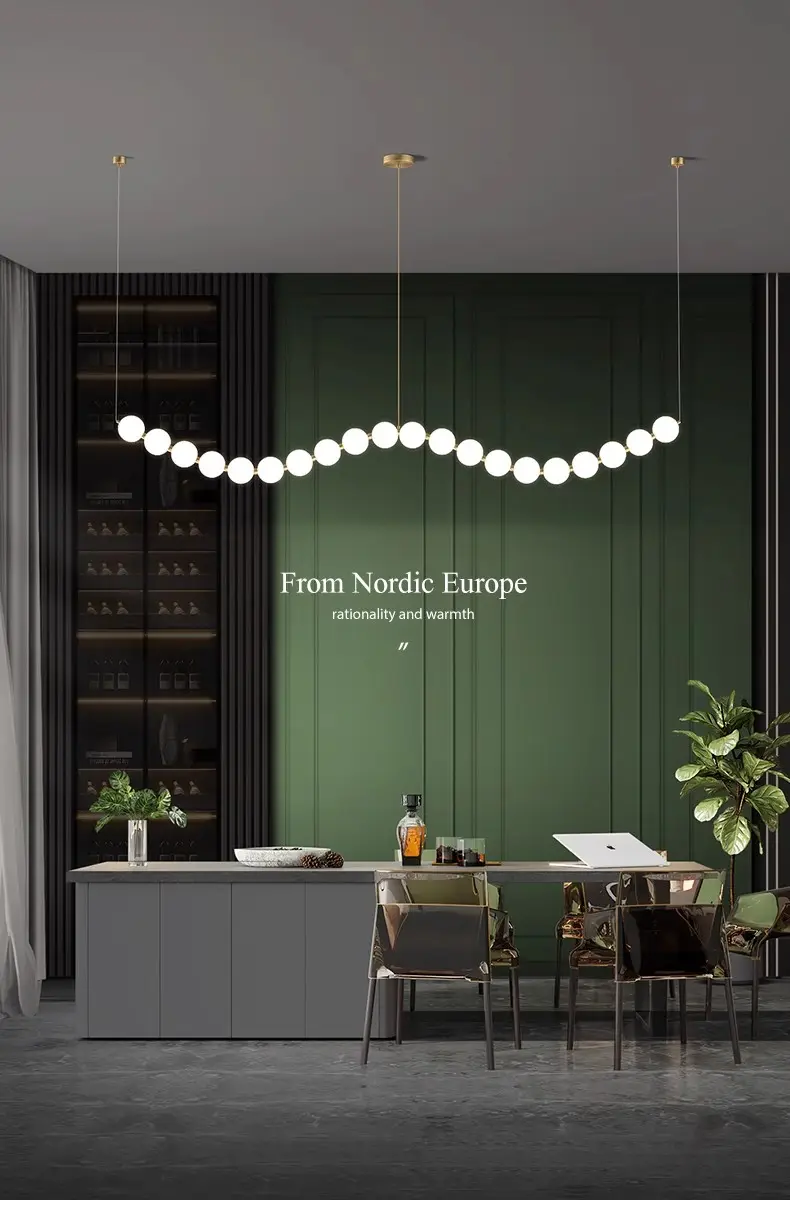 Illuminazione nordica opale tonalità bianche di vetro sfera a Led ciondolo lineare luce oro fagiolo magico da pranzo lampadario a soffitto luci a sospensione