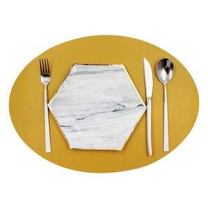 Nordic-style luxury PU leather oval placemat, egg-shaped fish <b>plate</b> <b>mat</b>, oil-proof and environmentally friendly coaster/table - Product Image 4