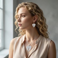 Collier et boucles d'oreilles de luxe légers en alliage électroplaqué, motif ailes d'ange et ailes en forme de cœur, pour femme, vente chaude transfrontalière