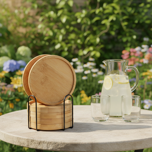 Juego de 6 Posavasos de Madera de Acacia Ecológicos de Lujo Antideslizantes con Soporte, Decoración Navideña para el Hogar y la Oficina, Alfombrillas para Mesa de Café y Escritorio - Product Image 1