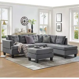 Divano componibile divano con pouf divano modulare divano in tessuto divano moderno a forma di L con Chaise Lounge