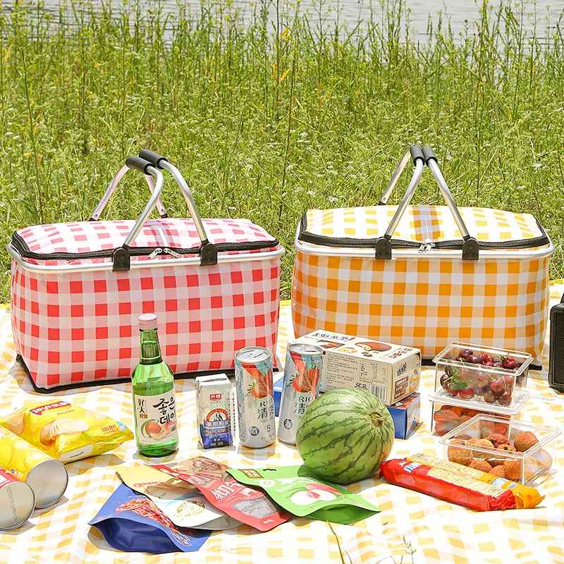 Outdoor Foldable Picnic Basket Insulated Lunch Bags Storage Box Camping Picnic Basket with lid