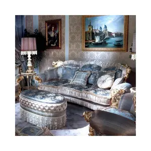 צרפתית ברקת המלך בסגנון חצר זהב קלאסי ספה מלכותית סט סלון יוקרתי ריהוט בד רקמה כחול סט ריהוט מלא