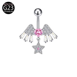 Joli <span class=keywords><strong>piercing</strong></span> de <span class=keywords><strong>nombril</strong></span> OEM en titane, série rose, avec zircon, motifs chat, papillon, ailes d'<span class=keywords><strong>ange</strong></span>, pour filles, vente en gros - Product Image 3