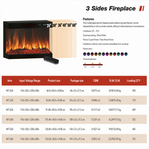 Chimenea Eléctrica Empotrable con Vista de Vidrio de 3 Lados, <span class=keywords><strong>Calefactor</strong></span> de 1500W, Ajustable, Moderna, Metálica, Decorativa, para Uso en Hogar <span class=keywords><strong>y</strong></span> Hotel - Product Image 3