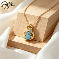 Collier Wu Lou plaqué or 14 carats, anti-ternissement, avec pierre bleue, zircon et faux perle, bijoux Shiyi SY