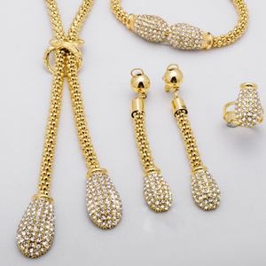 Ensemble de bijoux de mariée de luxe européen brésilien plaqué or 14 carats, zircone cubique, grand collier, boucles d'oreilles, fête, fiançailles - Product Image 4