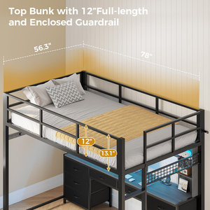 Kainice bán buôn kim loại Loft giường tầng với bàn <span class=keywords><strong>Twin</strong></span> XL Heavy Duty bedsbunk đôi Decker giường đơn khung - Product Image 4