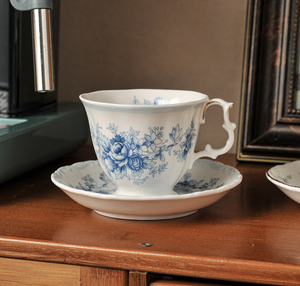 Mixed Carton Wholesale Vintage Blue Rose Bone China Tea <b>Cup</b> Saucer, British Gold Trim Afternoon Tea Set Custom Logo for Wedding - Product Image 2
