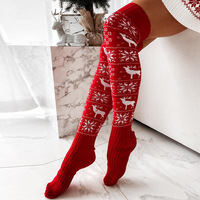 Bas de laine tricotés de Noël euro-américain Femmes Elk Snowflake Jacquard Chaussettes à pile sur le genou Bas de sol