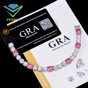 Bracelet tennis en argent sterling 925 avec moissanite rose fantaisie VVS, plaqué or 18 carats, serti griffes, style hip-hop, pour cadeau unisexe - Product Image 1