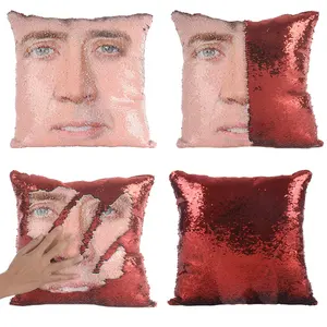 Amazon Hot Sell Sublimation Nicolas Cage Mermaid Pillow Case Cover reversible Sequin Pillowcase Cushion Cover for Sofa Christmas