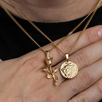 Pendentif en forme de tête de Lion en acier inoxydable, collier à breloque fleurie, en or 18k, hip hop, pour hommes, bijoux d'animal