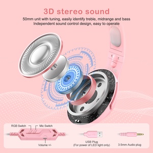 Onikuma K9 Pink Cat Ears 7.1 Virtual Gaming Headset Noise Cancellation Microphone Dynamic DJ Sports Travel Compatible <b>PS4</b>-Free - Product Image 6