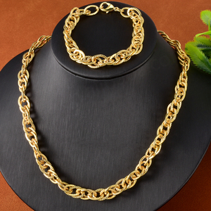 Ensemble collier et bracelet chaîne cubaine plaqué or 14 carats, tendance, luxe, classique, unisexe, mariage, fiançailles, fête, vente en gros - Product Image 2