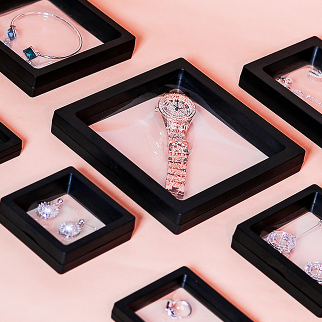 Suspended Plastic 3D Coin Jewelry USB Display Jewellery Packaging case Floating Frame PET Levitation Membrane Boxes With Holder