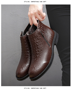 Chaussures Oxford Derby pour hommes, <span class=keywords><strong>bottines</strong></span> courtes, confort occidental, cuir véritable, décontractées, loisirs, hiver, rembourrées en coton, chaudes - Product Image 5