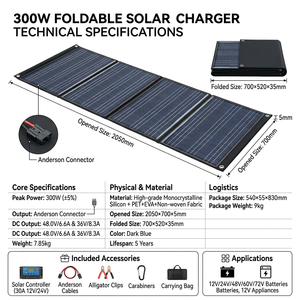 Panneau <span class=keywords><strong>solaire</strong></span> pliable 300W, 18V/36V, connecteur Anderson, <span class=keywords><strong>chargeur</strong></span> <span class=keywords><strong>solaire</strong></span> mono étanche pour batterie <span class=keywords><strong>12V</strong></span>-72V et appareils <span class=keywords><strong>12V</strong></span> - Product Image 6