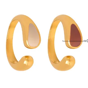 Recém-projetado aço inoxidável 18K anel de ouro com abertura ajustável gota óleo cor esmalte anel retro jóias das mulheres