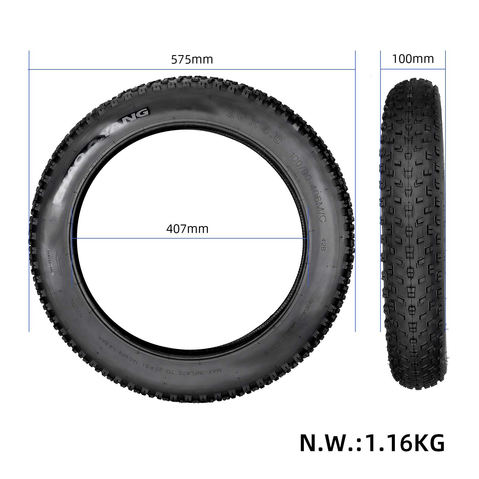 Chaoyang 20*4.0アウタータイヤと4.9インナーチューブ20インチ
