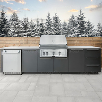 Kabinet Dapur BBQ Luar Ruangan dengan Wastafel BBQ Terintegrasi, Kulkas, Penyimpanan, dan Meja Kerja dari Batu Sinter untuk Area Alfresco