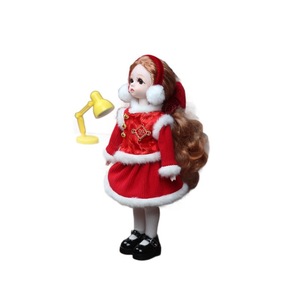 Vêtements pour poupées Bjd, robe en velours rouge avec garniture en fourrure blanche, tenue festive de 30cm, style hiver, coupe trapèze, col rond - Product Image 5