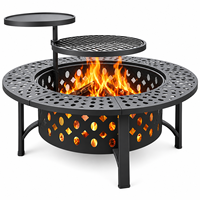 Brasero en acier de 42 pouces avec 2 grilles, couvercle, pique-foyer et table métallique - Barbecue extérieur écologique à bois 45000-49999 BTU, revêtement poudré