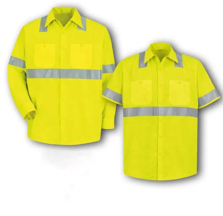Chemise de travail réfléchissante haute visibilité ANSI Type R classe 2 chemises de sécurité pour hommes vêtements de travail en coton chemises de travail à manches longues courtes