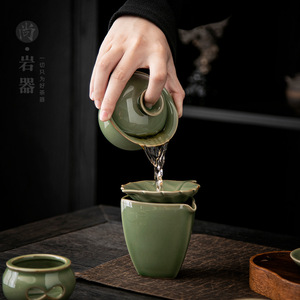Retro Ceramic Fair <b>Cup</b> Porcelain Triangle Shape Dehua Green Glaze Kung Fu <b>Tea</b> <b>Set</b> For Afternoon <b>Tea</b> Without Lid - Product Image 4