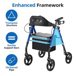 <span class=keywords><strong>Andador</strong></span> con <span class=keywords><strong>Ruedas</strong></span> y Asiento con Respaldo, Portavasos y Bolsa de Almacenamiento, Plegable, Ajustable, con Capacidad para 350 lb, para Personas Mayores - Product Image 6