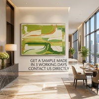Pintura Acrílica Abstracta Verde Oliva de Textura Gruesa sobre Lienzo, Hecha a Mano y Enmarcada, para Decoración de Interiores de Alta Gama para Hoteles, Eager Art
