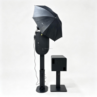 Machine de photomaton ovale noire avec anneau lumineux RGB, support tablette/appareil photo, construction métallique, capacité 15 personnes pour fêtes