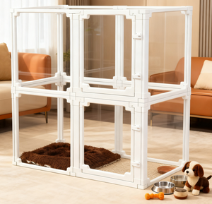 Sıcak satış çift çit şeffaf ABS PET özelleştirilebilir yükseklik köpek kafesi çit küçük hayvanlar kapalı kullanım için - Product Image 1