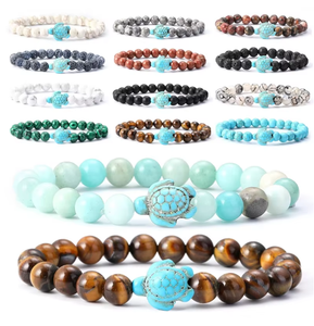 Classique 8mm Oeil de Tigre Turquoise Lave Perlé Pierre Naturelle Tortue pour Bracelet Élastique Mer Plage Tortue Charme pour Femmes Hommes - Product Image 6