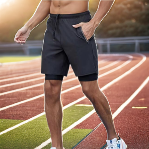 Cross-border Men's Large Size <b>Mid</b> Double <b>Layer</b> Elastic Waist Pockets Sports Shorts Basketball Training Outdoor Running - Product Image 2