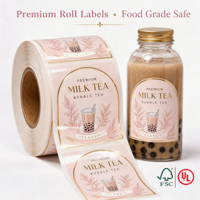 Étiquette personnalisée en rouleau pour bouteille de thé au lait, résistante à l'eau et au froid, de qualité alimentaire, avec logo imprimé, pour emballage de boissons et café