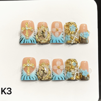 516-520 Faux ongles à presser faits main en forme de bec de canard, 10 pièces, réutilisables, en acrylique, pour enfants, motif carré artificiel