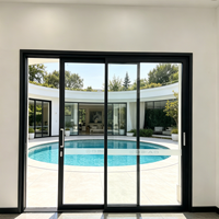 Puerta Corredera de Aluminio con Marco Delgado, Doble Acristalamiento, Construcción Resistente, Drenaje Oculto, Rodillos Silenciosos, Ideal para Jardín y Hotel