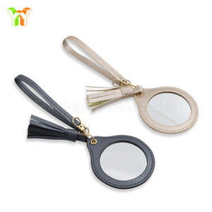 Tassel keychain makeup <b>mirror</b> case, portable makeup touch-up lipstick leather <b>mirror</b>, <b>small</b> <b>round</b> <b>mirror</b> gift. - Product Image 1