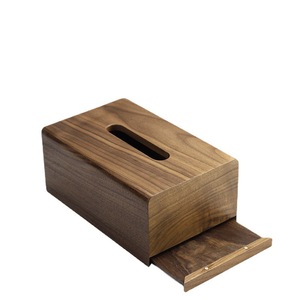 Caja de pañuelos de madera de nogal, organizador de almacenamiento con cajón de madera maciza para sala de estar, dormitorio, mesa de centro - Product Image 1