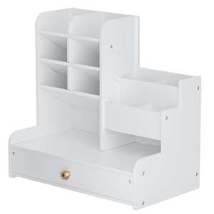 Support de rangement pour stylos de bureau, 4 niveaux, en composite bois-plastique, organisateur de bureau pour étudiants avec tiroir, boîte à papeterie - Product Image 2