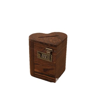 Hucha de madera con forma de corazón, caja de almacenamiento de monedas con cerradura, tarro decorativo para dinero, para habitación de niños, dormitorio, escritorio de oficina - Product Image 2