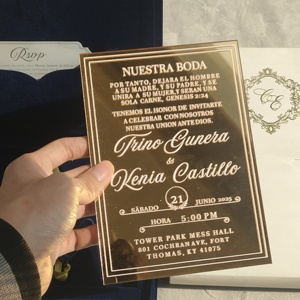 Invitation <span class=keywords><strong>de</strong></span> mariage en velours bleu foncé <span class=keywords><strong>de</strong></span> qualité supérieure, carte en acrylique dorée <span class=keywords><strong>miroir</strong></span>, invitation <span class=keywords><strong>de</strong></span> mariage en boîte <span class=keywords><strong>de</strong></span> luxe avec ensemble RSVP, invitation moderne - Product Image 4