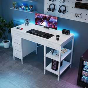 Scrivania per Computer con 6 Cassetti, Tavolo da Gaming per Ufficio Domestico con Ripiani Portaoggetti per Camera da Letto, <span class=keywords><strong>Angolo</strong></span> <span class=keywords><strong>Studio</strong></span> e <span class=keywords><strong>Soggiorno</strong></span> - Product Image 2