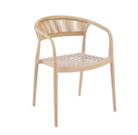 Chaise de salle à manger moderne en polypropylène de style rotin taupe avec accoudoirs